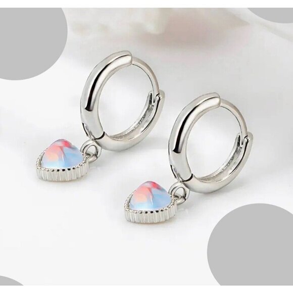 Sterling Silver Moonstone Heart Earrings - Picture 2 of 4